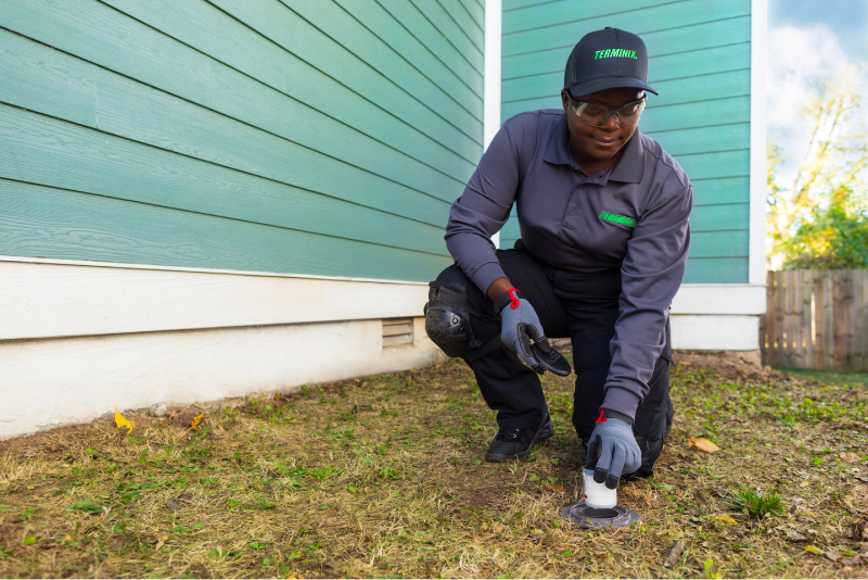 technician installing termite bait station